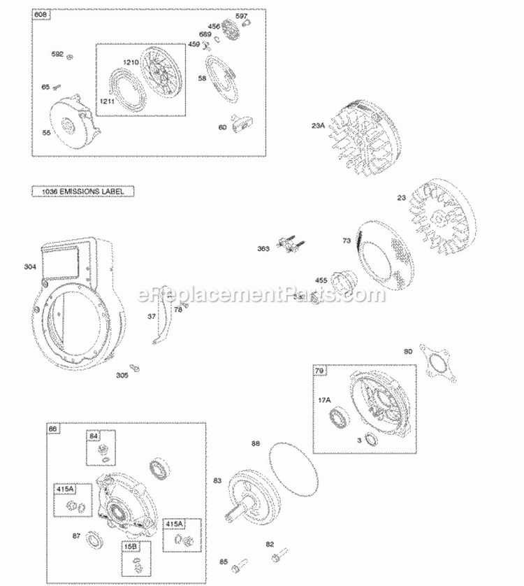 Blower HousingShrouds Flywheel Gear Reduction Rewind Starter Diagram and Parts List for 097302-0109-F1  Briggs and Stratton Engine